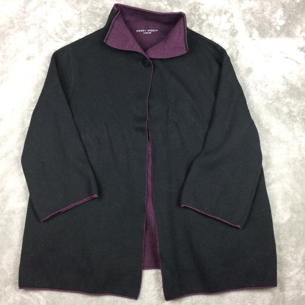Gerryβ Weber Sweater Womens 14 Wool Blend Black 3/4 Sleeves Casual Lagenlook
